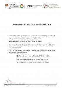 Aviso Aos Utentes Inscritos No Polo De Saúde De Caria Página 1