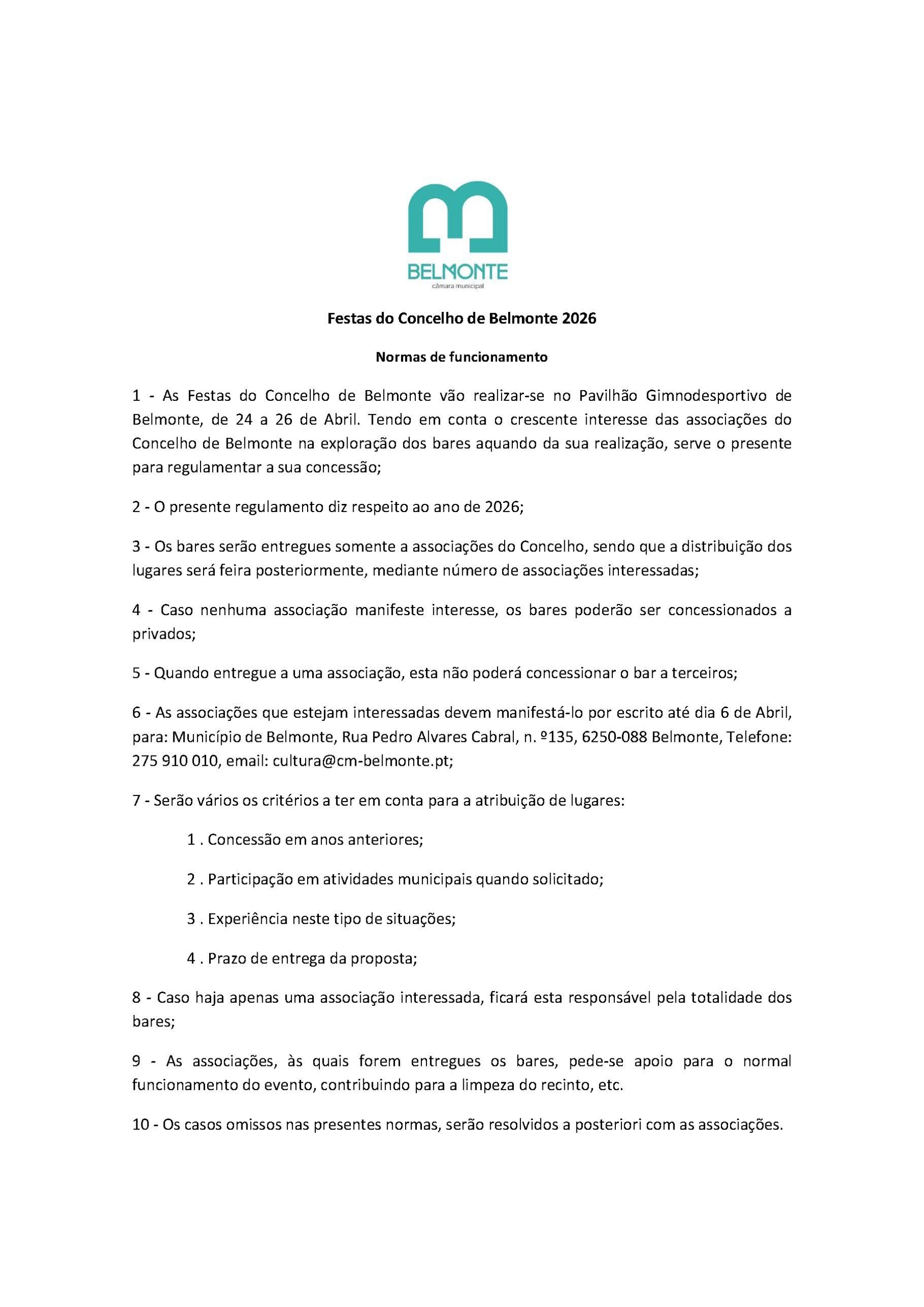 Festas Do Concelho 2026 Normas E Funcionamento Bares